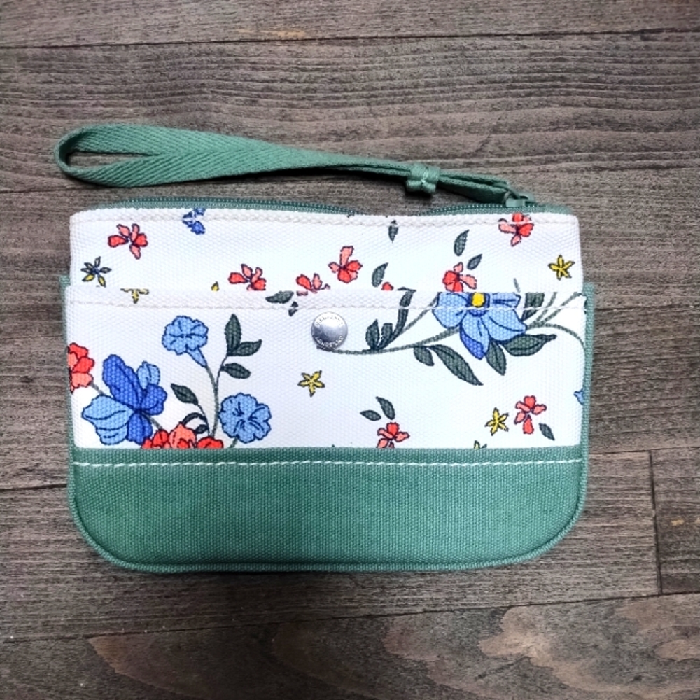 Land's End Floral Canvas Wristlet Pouch Bag